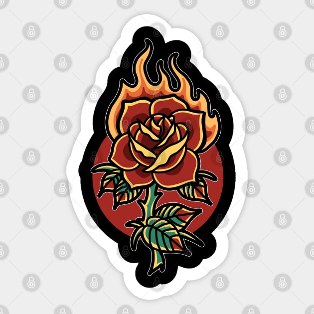 burning rose tshirt Sticker by donipacoceng